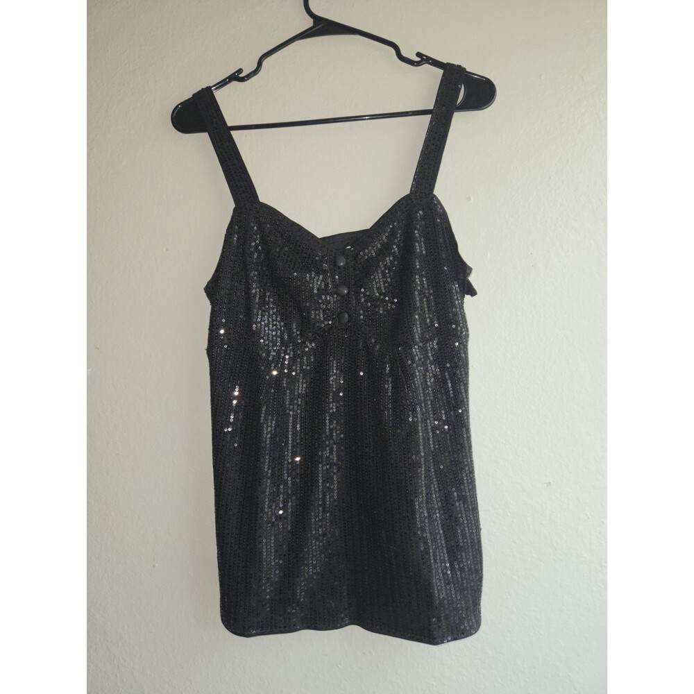 Belle Poque Black Sequin Tank Top Size L NWT Retro Glam Camisole Party